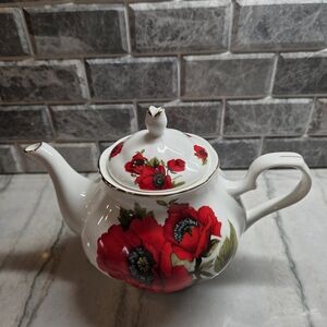 Floral Teapot with Red Poppies